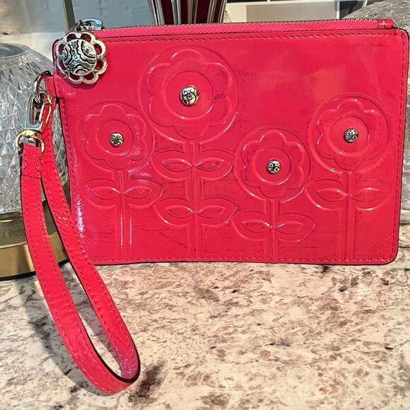 Brighton Pink Patent Leather Flower Embossed Wristlet - Silver Brighton Hardware - Picture 4 of 10